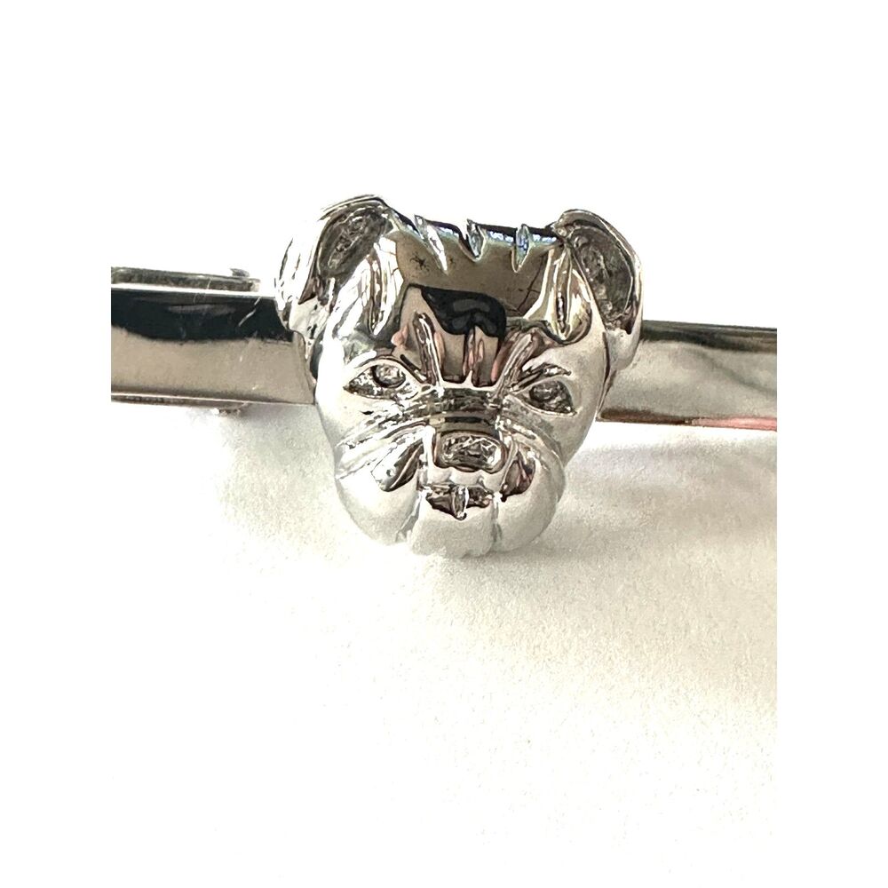 Polished Silver Tone British Bulldog Tie Bar / Tie Clip
